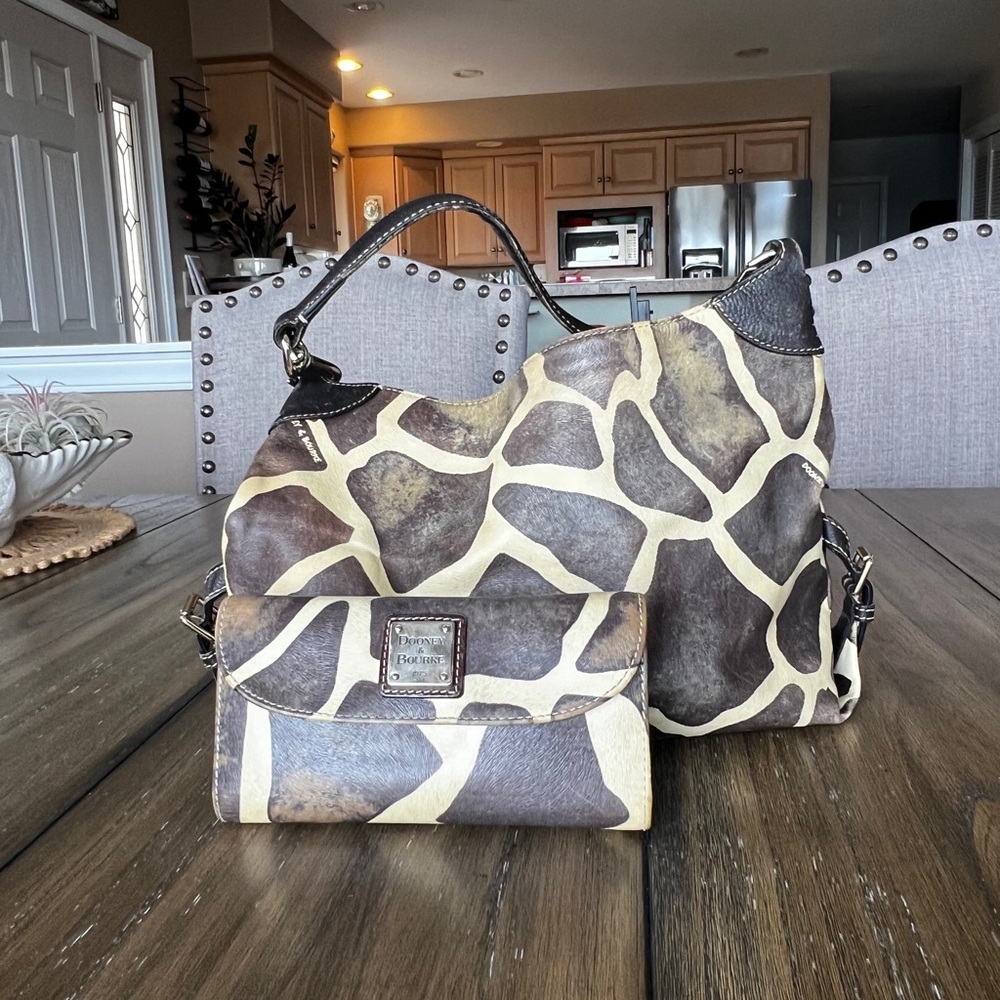 Dooney & Bourke Brown and Cream Giraffe-Print Shoulder Bag and Wallet!